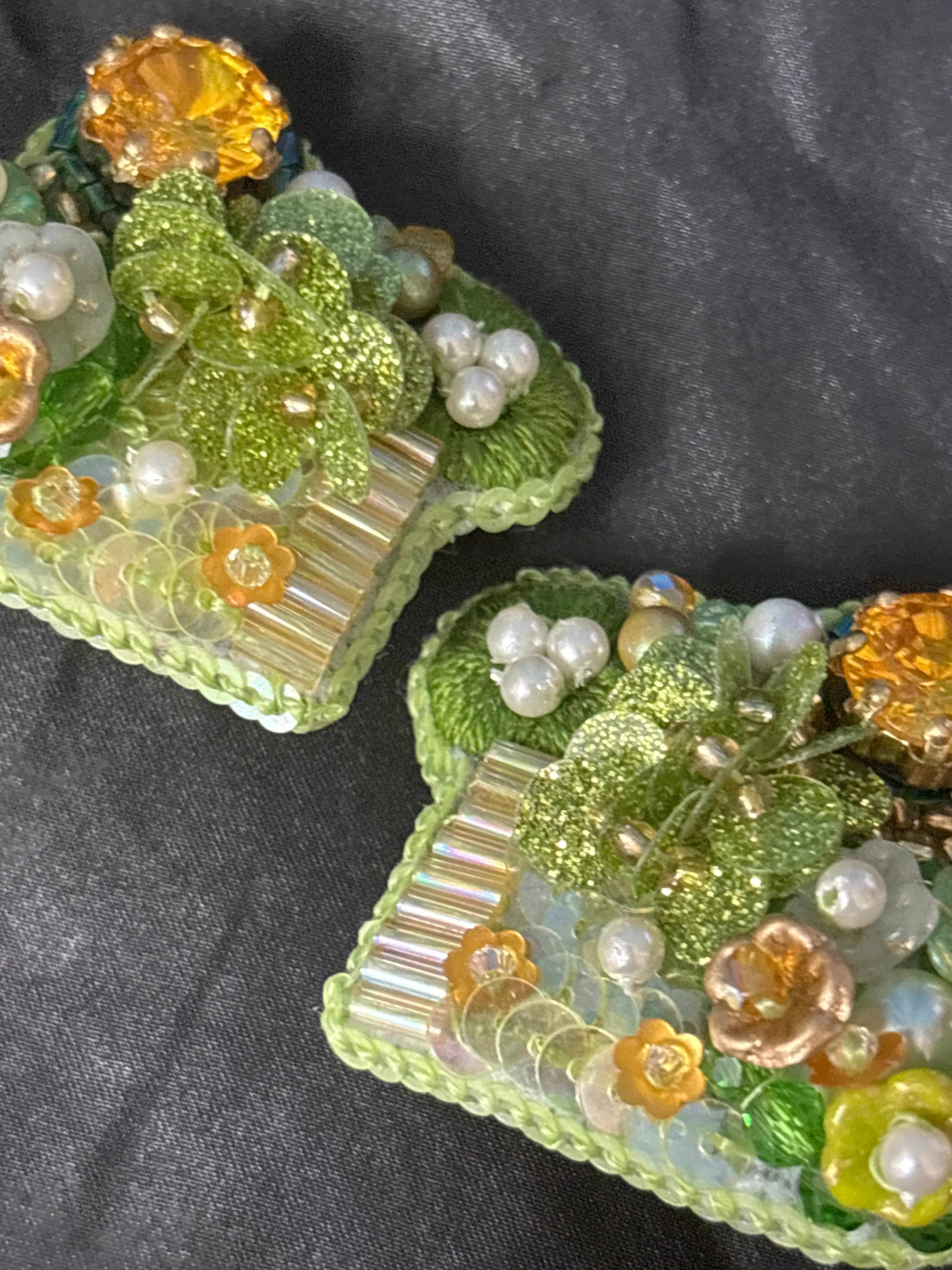 「Corner Flowerbed」Hand Embroidered Flower Earrings: Beaded Floral Stud Earrings