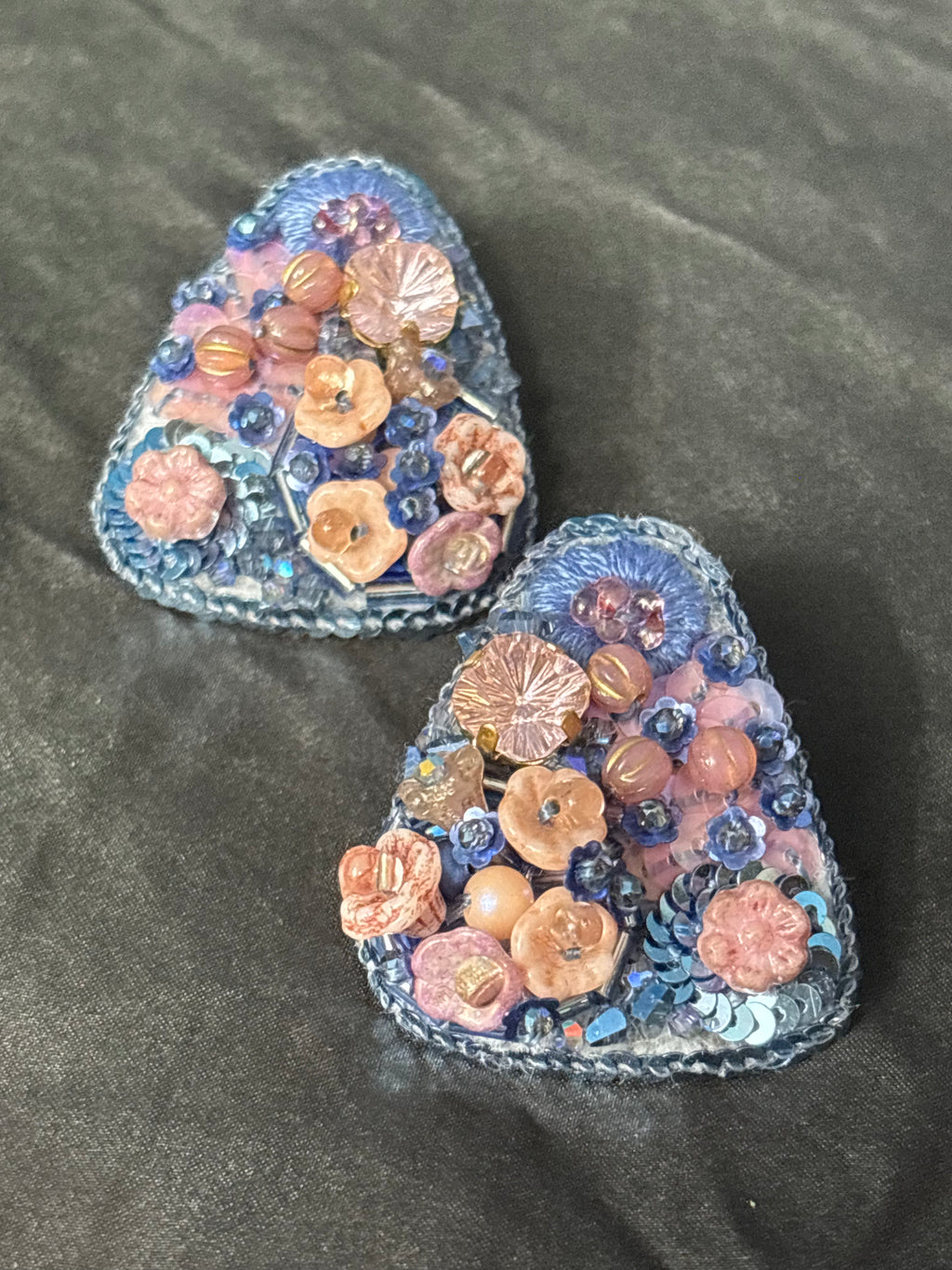 「Corner Flowerbed」Hand Embroidered Flower Earrings: Beaded Floral Stud Earrings