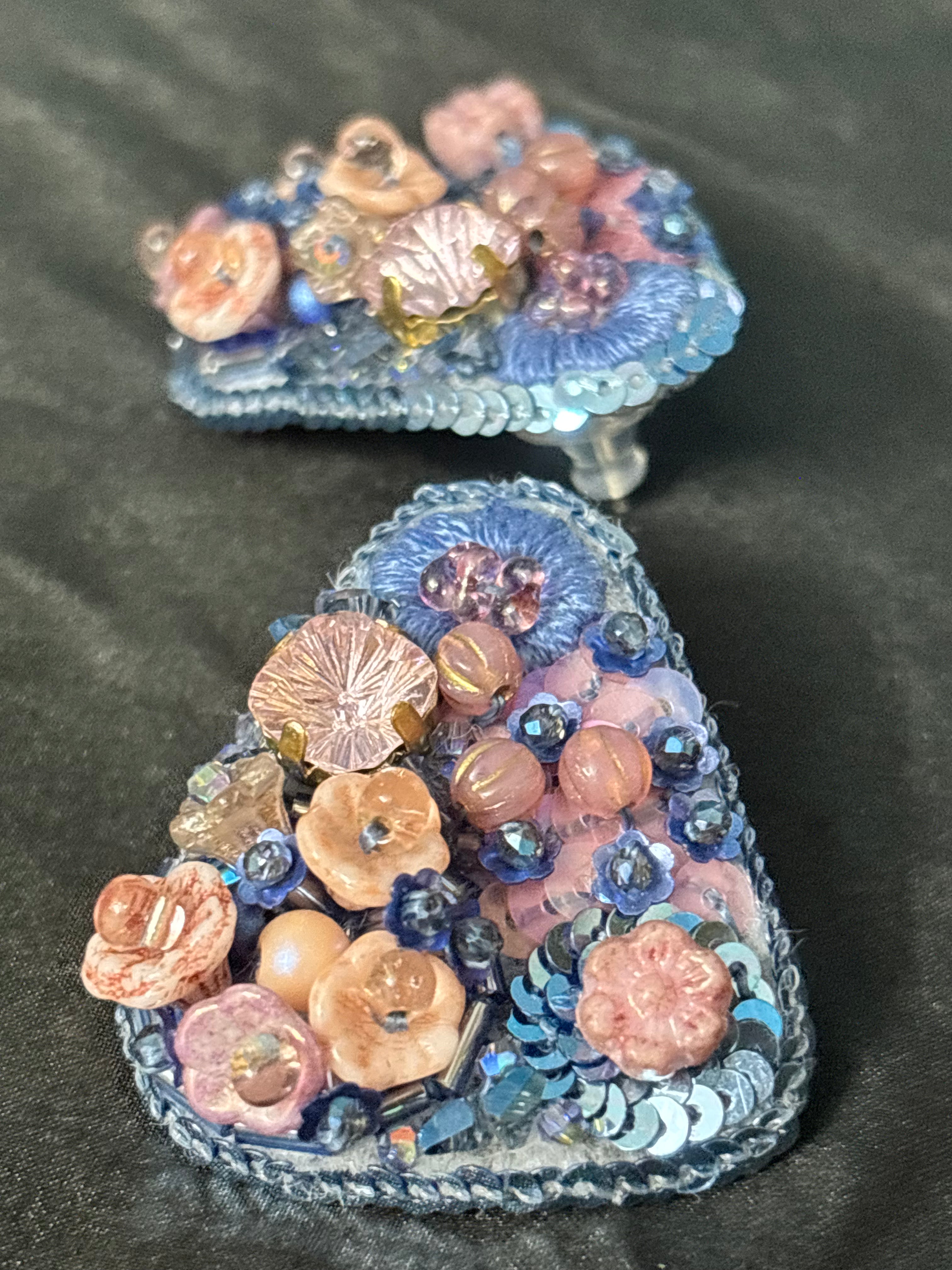 「Corner Flowerbed」Hand Embroidered Flower Earrings: Beaded Floral Stud Earrings