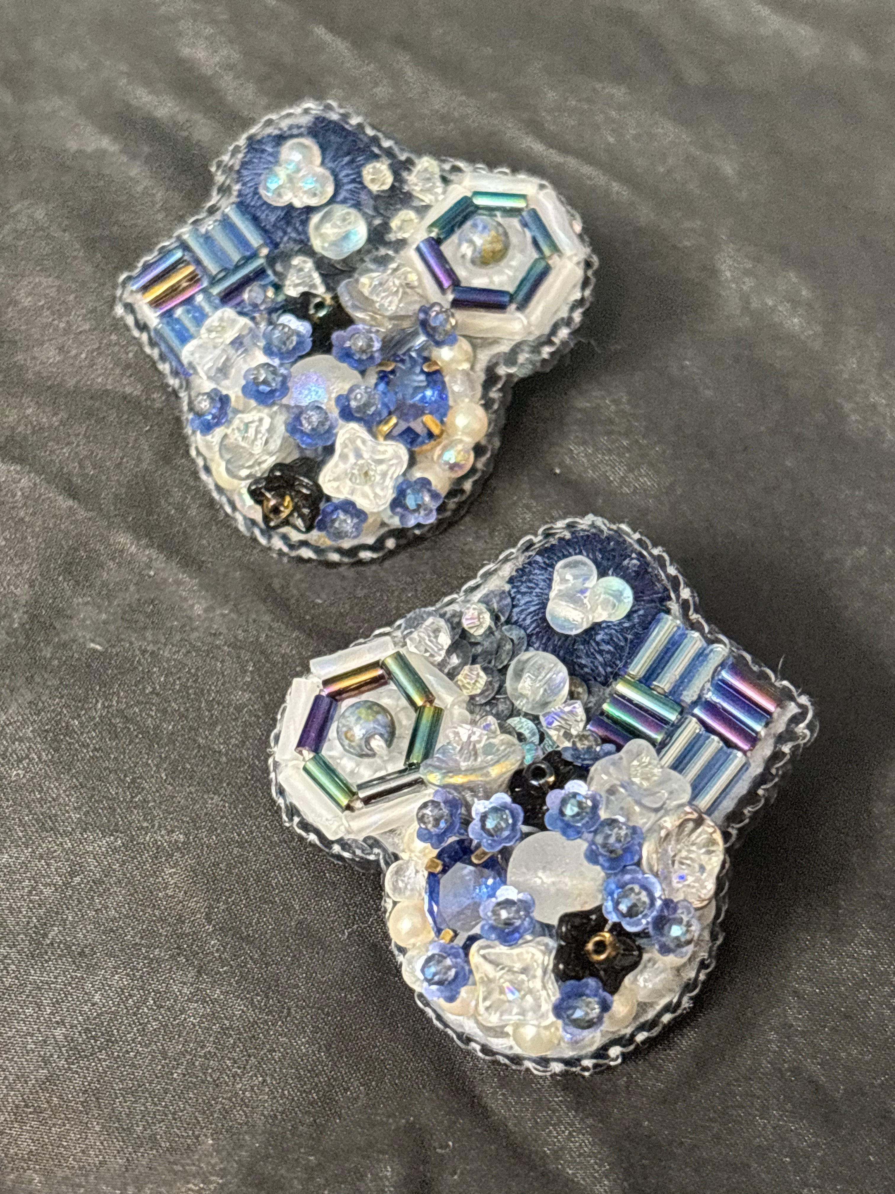 「Corner Flowerbed」Hand Embroidered Flower Earrings: Beaded Floral Stud Earrings