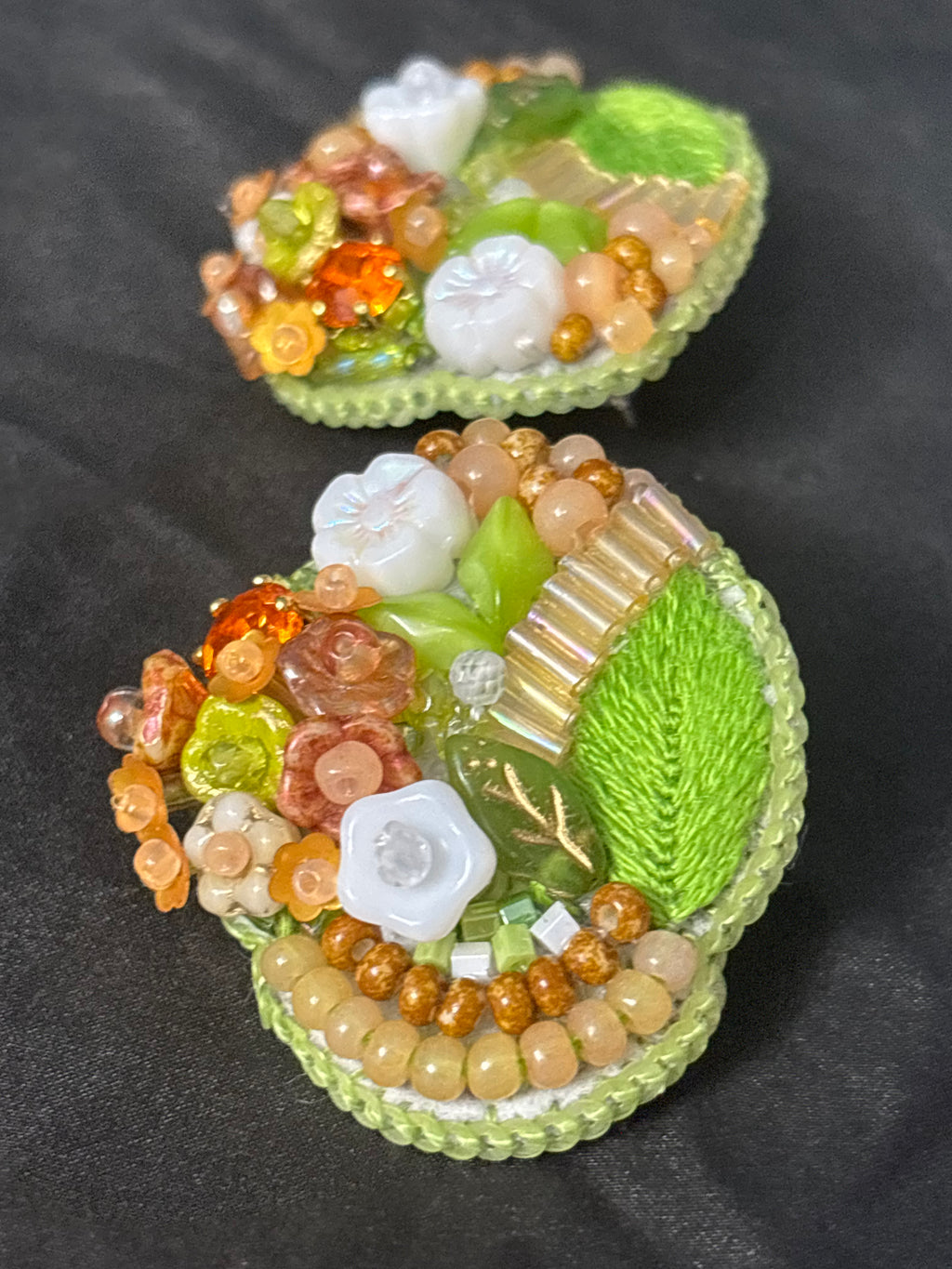 「Corner Flowerbed」Hand Embroidered Flower Earrings: Beaded Floral Stud Earrings
