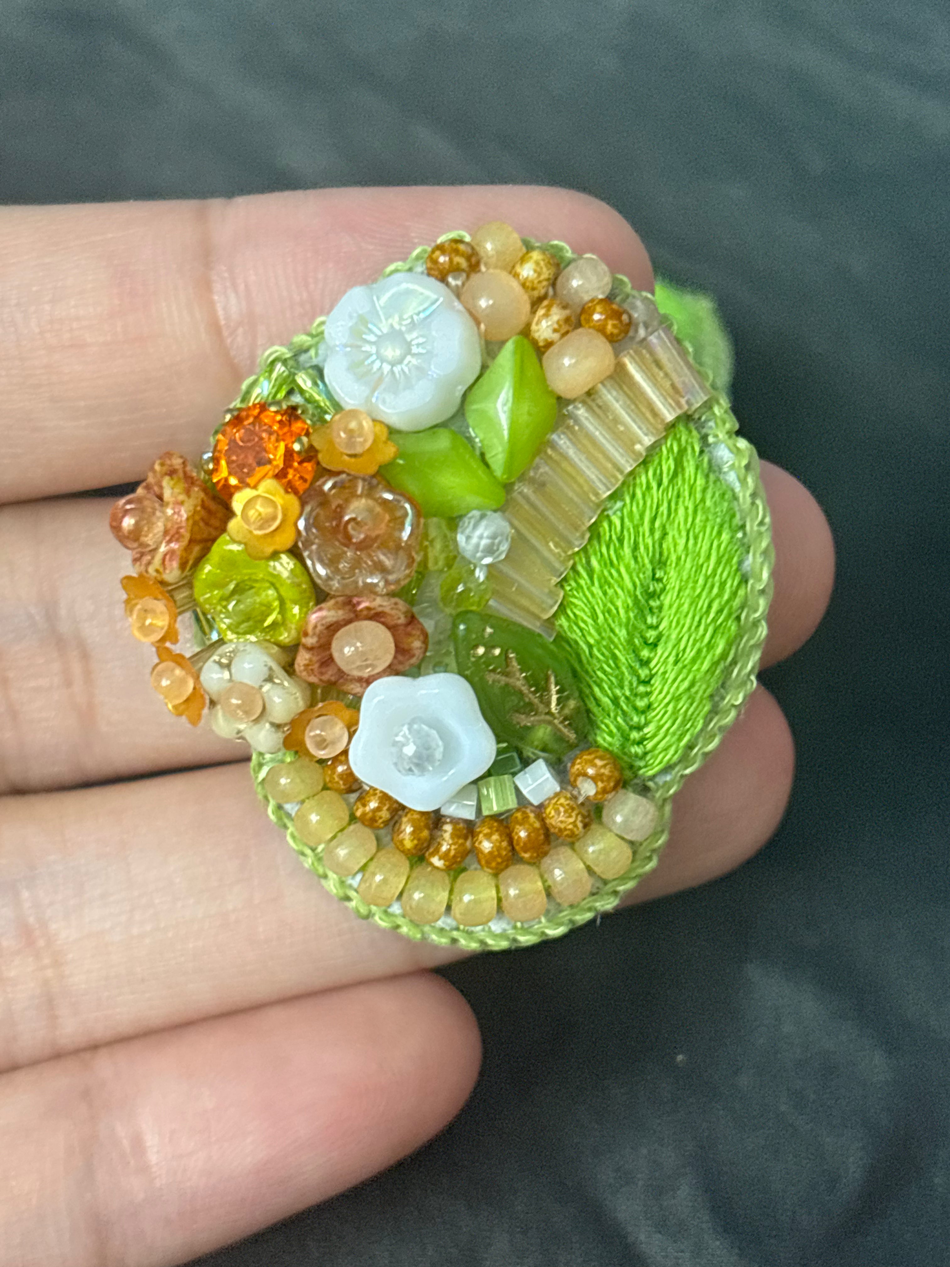 「Corner Flowerbed」Hand Embroidered Flower Earrings: Beaded Floral Stud Earrings