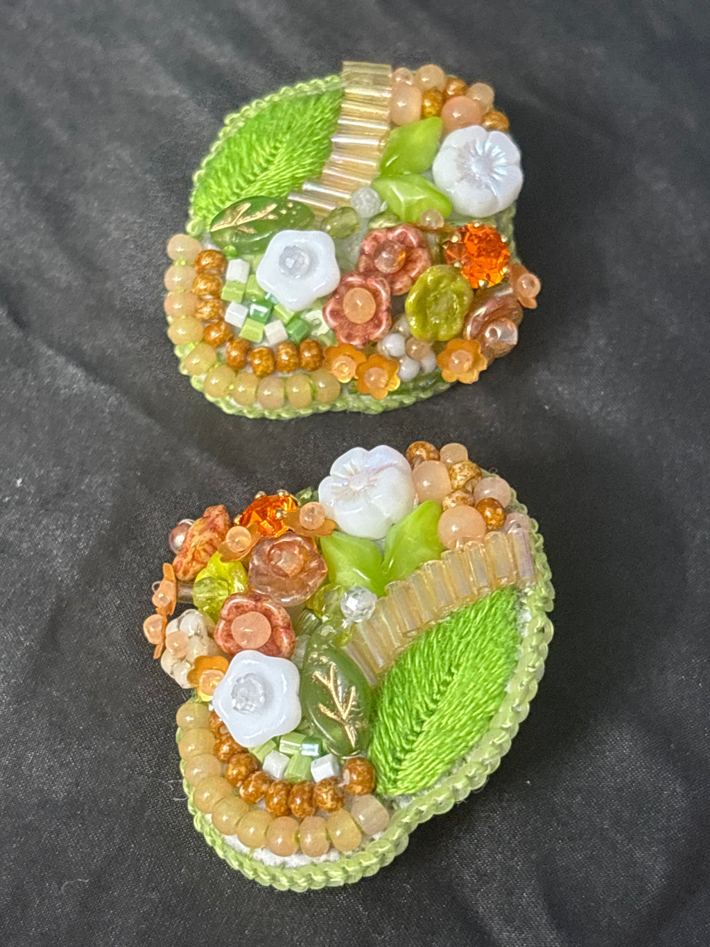 「Corner Flowerbed」Hand Embroidered Flower Earrings: Beaded Floral Stud Earrings