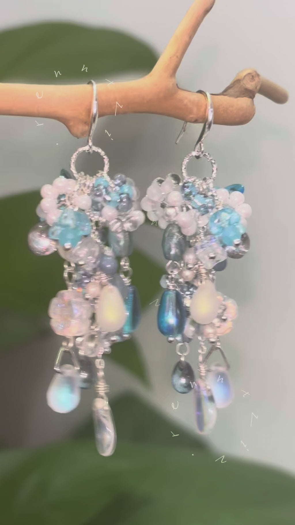 「Glacier Waterfall」 Handmade Earrings with Czech Glass Beads