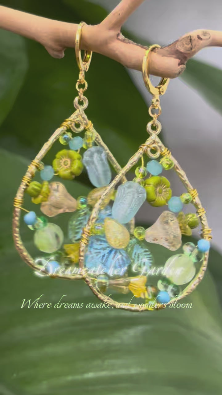 「Dreamcatcher Garden」Floral Dangle Earrings: Handmade Czech Glass Cottagecore Earrings