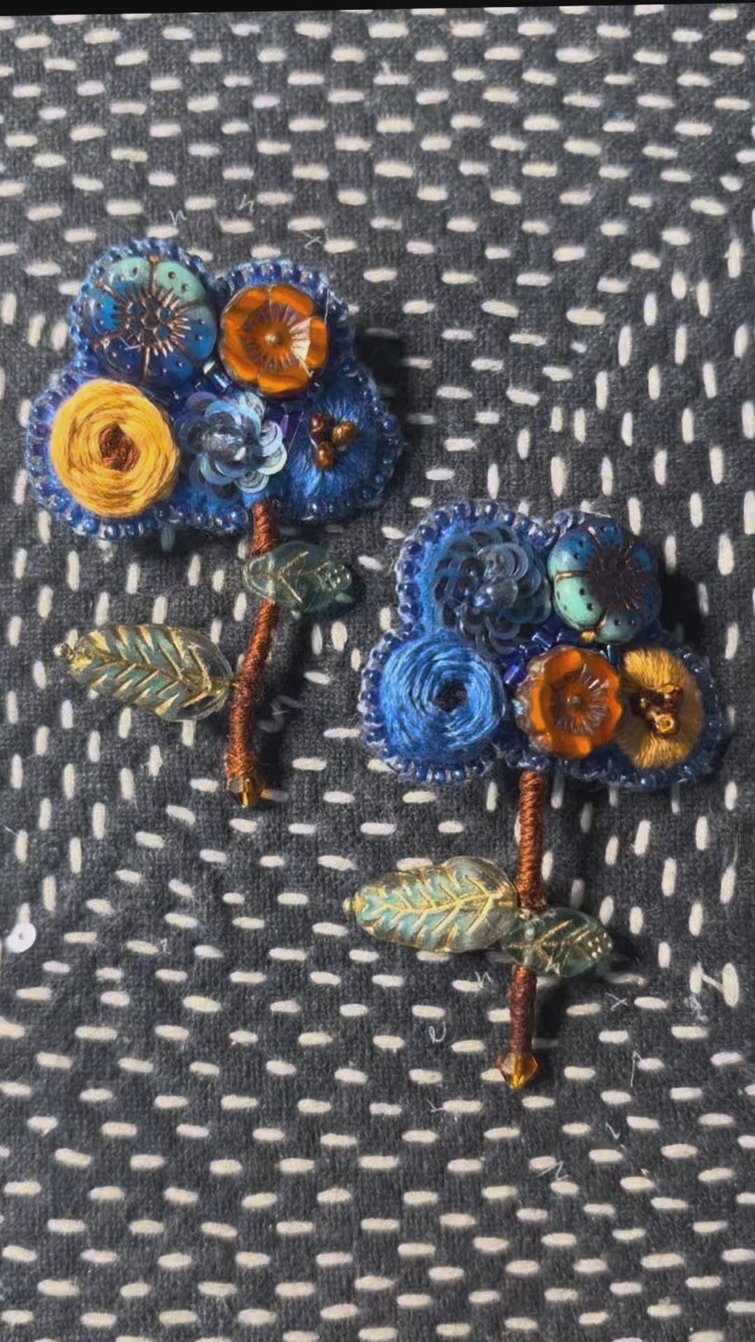 「Floater twig」Hand-Embroidered Flower Earrings: Bead Embroidery Floral Stud Earrings